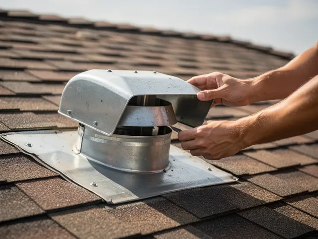 Alafaya Dryer Vent Cleaning certified technician safely cleaning a roof-mounted dryer vent in Alafaya