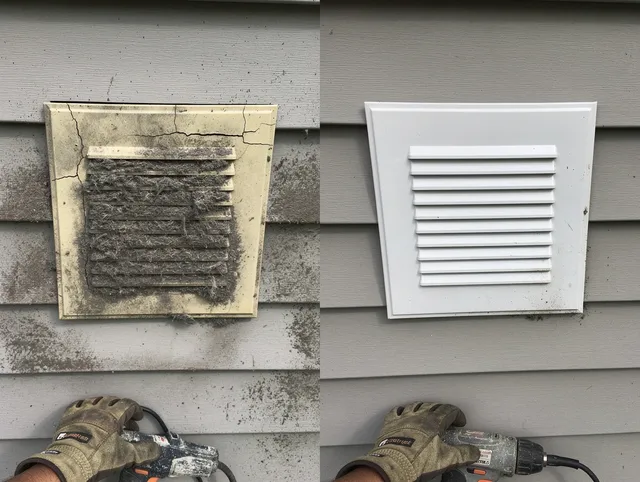 Alafaya Dryer Vent Cleaning technician installing high-quality dryer vent cover at a residential property in Alafaya